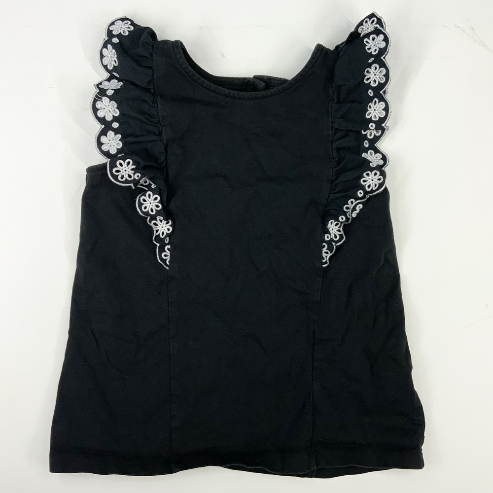 Janie And Jack Girls Sz 8 Black White Ruffle Lace Tank Top Cotton Shirt‎ Floral